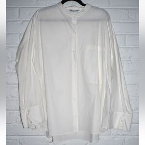 Zara White Button Up Top Size: XXL One Pocket Classic Oversized 100% Cotton